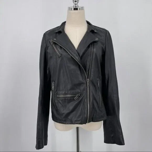Topshop Boutique shrunken leather biker jacket size 2 BoxM